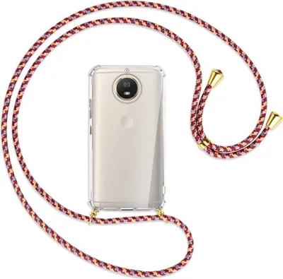 Produktbild von Handykette Backcover-Schutzhülle mit Band (Metall goldfarben) für Motorola Moto G5S - weinrot/gelb/grau