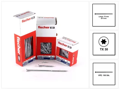 Produktbild von Fischer Spanplattenschraube 6,0x70 PowerFast FPF II CTP BC, Senkkopf, Innenstern TX. Teilgewinde