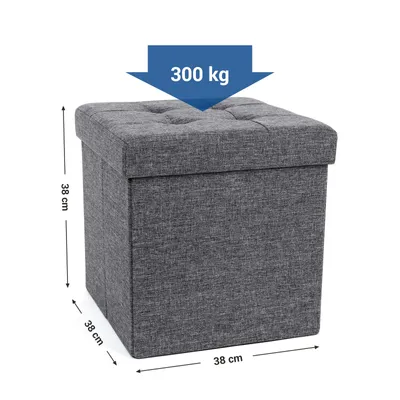 Obrázek produktu pro SONGMICS taburet tmavě šedý s úložným prostorem skládací 38 x 38 x 38 cm ze lnu a dřeva sedák kostka podnož LSF27Z