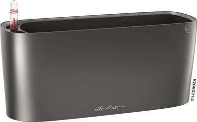 Produktbild von LECHUZA-Pflanzgefäß DELTA Premium 10 Anthrazit Metallic | Tischgefäß mit Bewässerung und Pflanzeinsatz | Metallic-Oberfläche | 30 x 11 x 13 cm | 15467