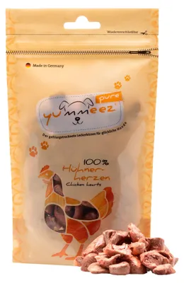 Produktbild von Yummeez PURE CHICKEN HEARTS, Snacks, Hund, Universal, Huhn, 35 g, Zuckerfrei