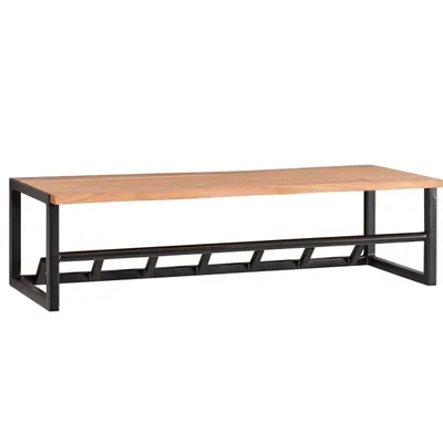Produktbild von Design Wandgarderobe Akazie Massivholz / Metall 80x22x33 cm, Hakenleiste mit Ablage und Kleiderstange, Flurgarderobe Garderobe Wand Holz