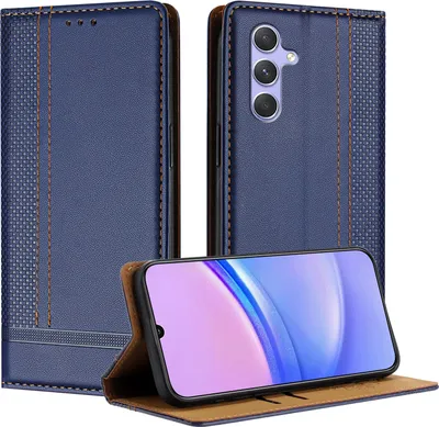 Image de Housse de téléphone portable pour Samsung Galaxy A54 5G Housse en cuir à rabat avec fonction stand bleu