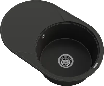 Produktbild von Granitan | Granitspüle SAVIO - 1-komm. rund - Schwarz Metallic - mit großem Abtropfbecken und Chrom-Siphon