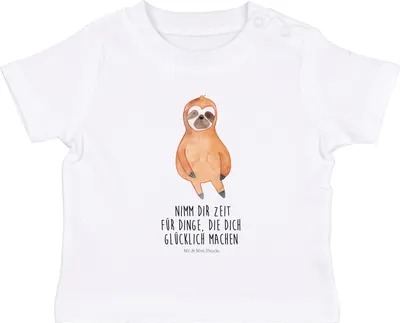 Produktbild von Mr. & Mrs. Panda Babyshirt Faultier Zufrieden 12. - 18. Monat - Weiß - Geschenk,  Baby T-Shirt, Pause, Shirt, Happy, Glück