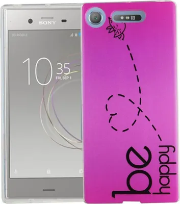 Produktbild von Handy Hülle für Sony Xperia XZ1 Cover Case Schutz Tasche Motiv Slim Silikon TPU Be Happy Pink