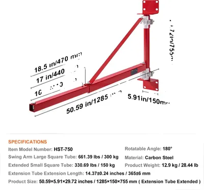 Produktbild von Elektrischer Windenstützarm, verstellbares Design, langlebige Stahlkonstruktion, 150-300kg