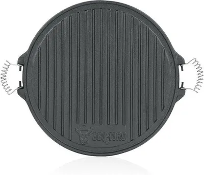 Productafbeelding van Omkeerbare gietijzeren grillplaat met handgrepen - Ø 42 cm - Geëmailleerd - Perfect voor gas- en houtskoolgrills