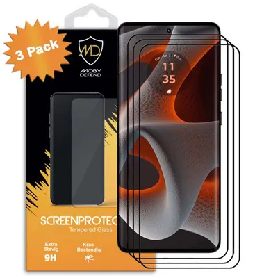 Productafbeelding van 3-Pack MobyDefend Screenprotectors - Geschikt voor  Motorola Edge 50 Pro  -  Screensavers Met Zwarte Randen - Gehard Glas