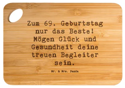 Produktbild von Mr. & Mrs. Panda vesperbrett Spruch 69. Geburtstag Glück - Transparent - Geschenk, Holzbrettchen, Schneidebrett, Frühstücksbrettchen, Brett, Geburtstagsgeschenk, Alter
