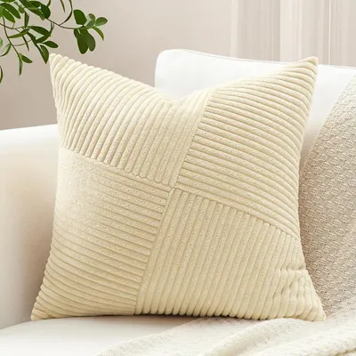 Obrázok produktu pre Poťah na vankúš, vzor: prúžky, materiál: cord, rozmer: 50x50 cm, farba: béžová, 1 kus