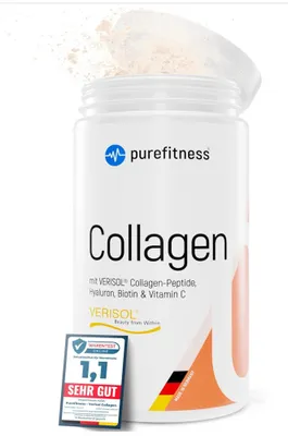 Produktbild von Purefitness VERISOL® Collagen Pulver 600 g - 60 Portionen - BEAUTY-Formel - Kollagen Pulver mit Hyaluron, Biotin & Vitamin C