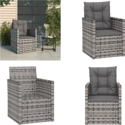 Produktbild von vidaXL Gartensessel mit Kissen Grau Poly Rattan - Gartensessel - Gartenstuhl - Gartenmöbel - Outdoor Möbel