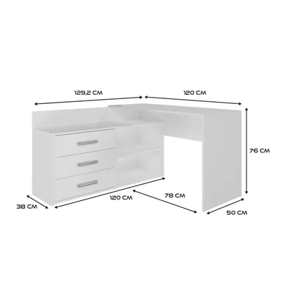 Zdjęcie produktu dla Biurko narożne DANY 120x50x76 cm białe z komodą