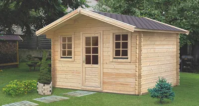 Produktbild von Gartenhaus CH10 - 44 mm Blockbohlenhaus, Grundfläche: 11,90 m², Satteldach