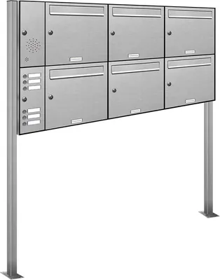 Produktbild von 6er Edelstahl Briefkasten Standanlage Freistehend mit Klingel