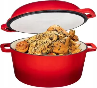 Image de Casserole en fonte émaillée 2 en 1 – 26 cm – Rouge/Crème – 4,5 L + 1,5 L