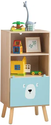 Image de Étagère à livres pour enfants à trois niveaux avec un compartiment de rangement pour les jouets.