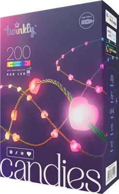 Zdjęcie produktu dla Twinkly Strings USB-C Hearts, Inteligentne oświetlenie sznurkowe, Wi-Fi/Bluetooth, Wielobarwny, 16000000 kol., 30000 h, Ściana, Okno