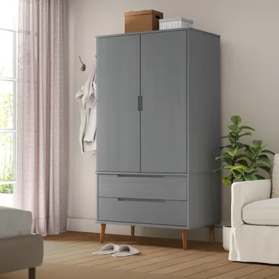 Produktbild von vidaXL Kleiderschrank MOLDE Grau 90x55x175 cm Massivholz Kiefer - Kleiderschrank - Kleiderschränke - Schrank - Holzschrank