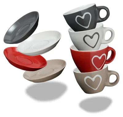 Image de Céramique moderne Tasses à espresso (set de 4) beige blanc rouge gris 50 ml