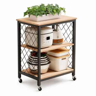 Immagine prodotto di Mobile su ruote marrone chiaro, carrello da cucina da 60 cm
