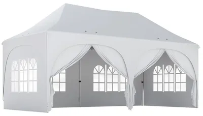 Produktbild von 3 x 6 m Pop-Up-Pavillon mit Seitenwänden, 6 Sandsäcken, höhenverstellbarem Dach, Gartenparty-Zelt mit Tragetasche