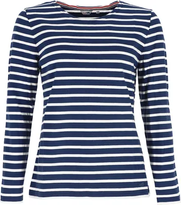 Produktbild von modAS Damen Shirt Streifenshirt 1/1-Arm - Ringelshirt Langarmshirt Damen Gestreift - Longsleeve Shirt mit Streifen aus Baumwolle in Blaumelange/Weiß Größe 52