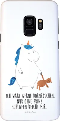 Produktbild von Mr. & Mrs. Panda Samsung Galaxy S9 Handyhülle Einhorn Teddy - Weiß - Geschenk, Single, Unicorn, Gute Nacht, Einhörner, Hülle, Smartphone, Cover, Handy Schutzhülle, Bett