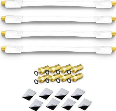 Produktbild von 4x ARLI Fensterdurchführung Ultra Slim Weiß – Vergoldete Anschlüsse Flachkabel + 8x F-Stecker TV SAT DVB-S2 DVB-T2 für Fenster & Türen