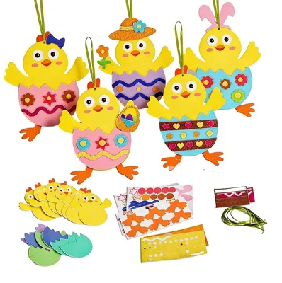Obrázok produktu pre Sada na kreatívne vyžitie – Veľkonočné motívy pre deti, 10 kusov filcových dekorácií (veľkonočné vajíčka, kuriatka, okenné dekorácie), vhodné od 3 rokov
