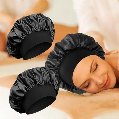 Produktbild von 2 Schlafhauben aus Seide zum Schutz der Haare, Satin-Haarhauben für die Nacht, Schlafmützen für Männer und Frauen, Schwarz