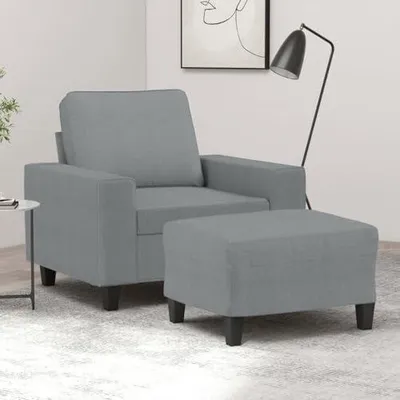 Produktbild von Hellgrauer Sessel mit Hocker aus Stoff, 60 cm, Möbel, Sofas, 21.7kg