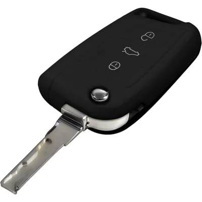 Produktbild von PhoneNatic Silikon Schlüssel Hülle kompatibel mit der VW Golf 7 / Octavia 3-Tasten Fernbedienung in schwarz Klappschlüssel 3-Key