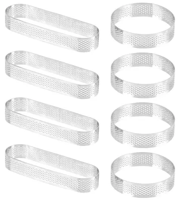8er-Set perforierte Mousse-Ringe aus Edelstahl, rund & oval