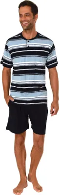 Produktbild von Eleganter Herren Shorty Pyjama kurzarm in Streifenoptik und mit Knopfleiste 105 90 505 ; hellblau , 48