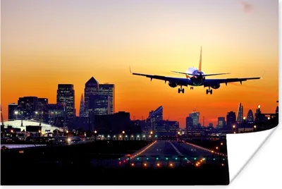 Produktbild von MuchoWow® Poster Flugzeug landet in London 90x60 cm - Schlafzimmer