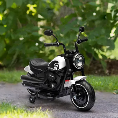 Produktbild von Kinder-Elektromotorrad Pedal-Start LED-Scheinwerfer Stützräder, Elektromotorad Kunststoff-Metall, Weiß-Schwarz | 76x42x57 cm | 3 km/h | ab 3 Jahre