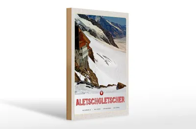 Produktbild von Holzschild Reise 20x30cm Aletschgletsch Schweiz Schnee Winter