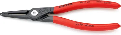 Produktbild von KNIPEX 48 11 J2 SB Präzisions-Sicherungsringzange für Innenringe in Bohrungen mit rutschhemmendem Kunststoff überzogen grau atramentiert 180 mm (SB-Karte/Blister)