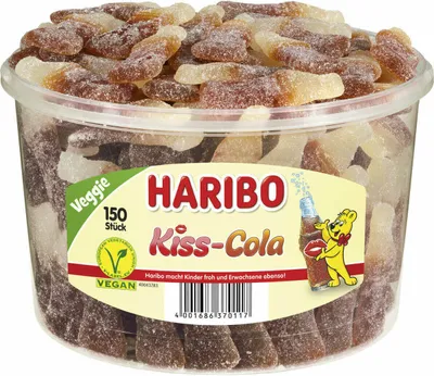 Obrázek produktu pro Haribo Kiss Cola kyselé ovocné žvýkačky s cukrem Veggie 1200g