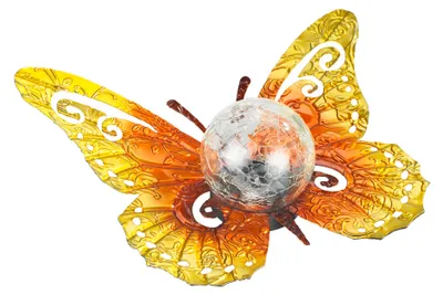 Produktbild von Maximex LED Solarlampe Schmetterling, Dämmerungssensor, wetterfest, Solarlicht für Garten und Balkon, 35 x 11,5 x 27,5 cm, Metall, Gold/Orange