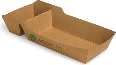 Produktbild von Pommes-Frites-Trays, Pappe "pure" 2-geteilt 3,5 cm x 7 cm x 16,3 cm braun "100% Fair" mittel