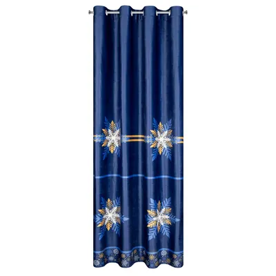 Obrázek produktu pro Vánoční závěs 140x250 cm Tmavě modrá dekorace Sněhová vločka