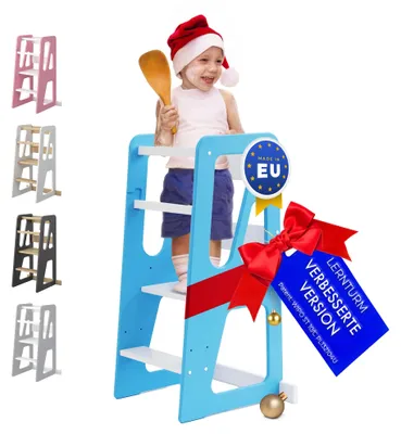 Produktbild von Lernturm ab 1 Jahr mit Anti-Kipp-Schutz – Höhenverstellbarer Montessori Learning Tower aus Massivholz – Bis zu 50kg belastbar – Für Kinder, für Küche, Tisch und Bad – MEBLE WRÓBEL®