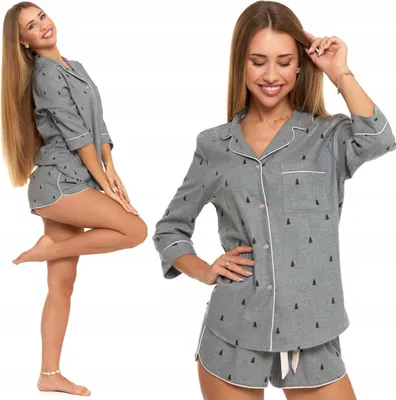 Produktbild von Damenpyjama - Flanellpyjama Größe XL - modische Nachtwäsche grau - bequeme Schlafanzüge