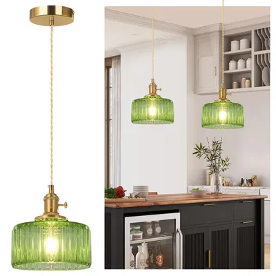 Produktbild von Glas Pendelleuchte Vintage Hängelampe mit Glasschirm Höhenverstellbare Deckenleuchte für Kücheninsel, Esszimmer, Schlafzimmer