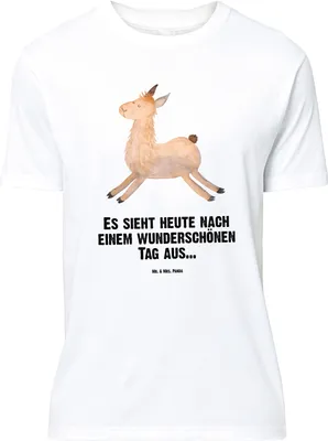 Produktbild von Mr. & Mrs. Panda Größe M T-Shirt Lama Springen - Weiß - Geschenk, Herren, mit Spruch, Lamas, Tshirt, Guten Morgen, Fröhlich, Start, Shirt, Neustart, Freundin