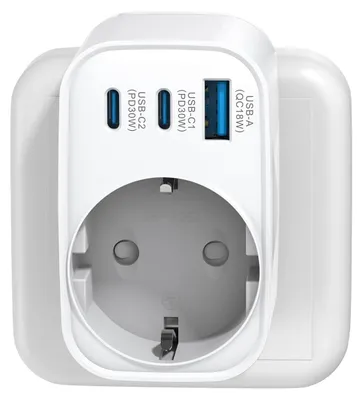 Produktbild von Steckdosenadapter USB-C 30W, Mehrfachsteckdose mit 4 Anschlüssen (Schuko) - Adapter 3680W, weiß