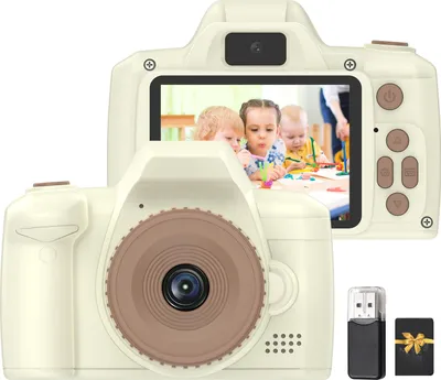 Obrázok produktu pre 1080P detský digitálny fotoaparát Digitálna videokamera pre deti Dvojitý objektív 2,4-palcová obrazovka IPS Hranie hier Počúvanie hudby Zabudovaná batéria s popruhom na krk 32GB TF karta USB čítačka kariet Narodeninový vianočný darček pre chlapcov Dievčatá